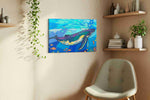 Whalesong Symphony animals canvas print, displayed in a living room