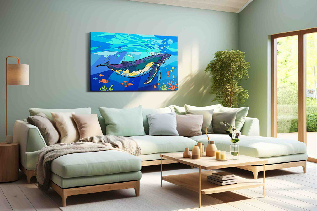 Whalesong Symphony animals canvas print, hanging on wall