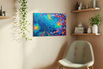 Whirl of Spectral Fish sealife canvas print, displayed in a living room