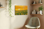 Sunlit Harmony Sunflowers and Windmills sunflowers canvas print, displayed in a living room