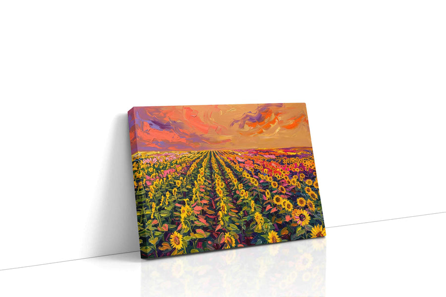 Sunset Symphony of Sunflowers sunflowers canvas print gallery-wrapped landscape canvas studio shot