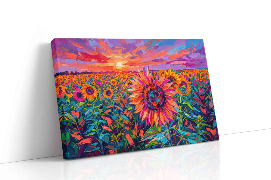Sunset in a Sunflower Symphony sunflowers canvas print gallery-wrapped landscape canvas studio shot