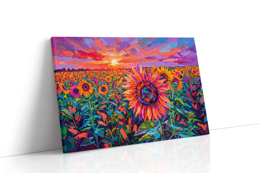 Sunset in a Sunflower Symphony sunflowers canvas print, gallery-wrapped, ready to hang