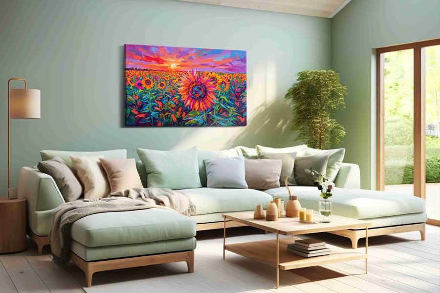 Sunset in a Sunflower Symphony (Sunflowers) - Sunflower Wall Art, Floral Canvas Print, Flower Decor