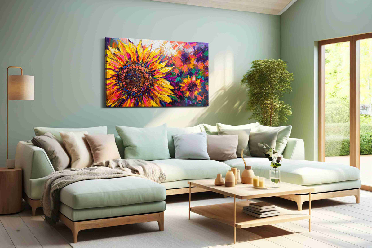 Vibrant Sunflower Symphony sunflowers canvas print, hanging on wall