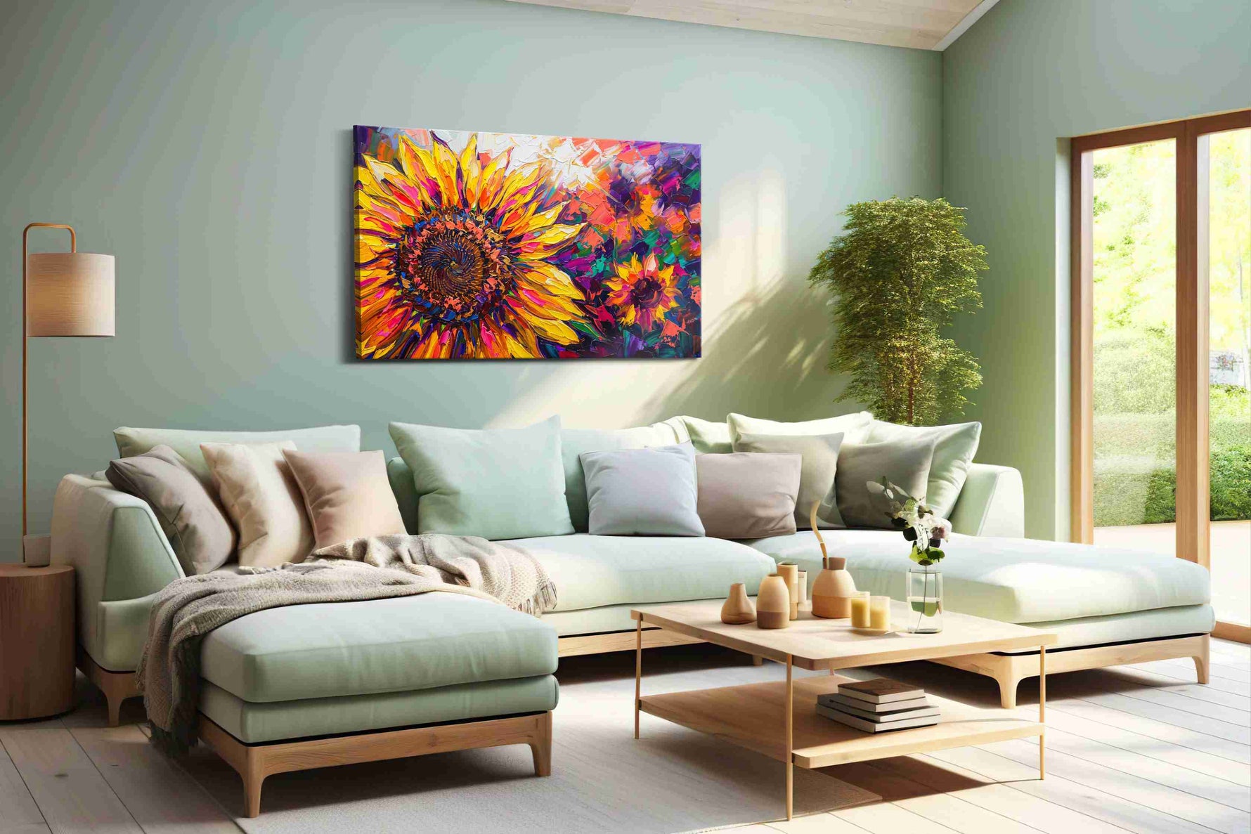 Vibrant Sunflower Symphony sunflowers canvas print, hanging on wall