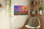 Vibrant Sunlit Blooms sunflowers canvas print, displayed in a living room