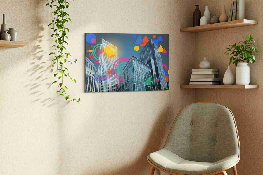 Geometric Skyscraper Symphony modern canvas print, hanging on wall — view 3