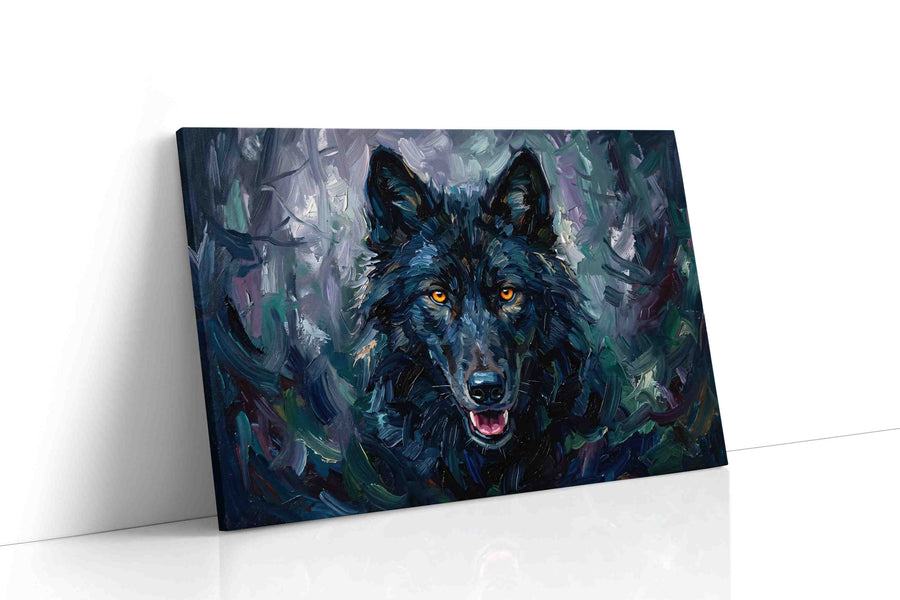 Enigmatic Midnight Guardian wolf canvas print, gallery-wrapped, ready to hang