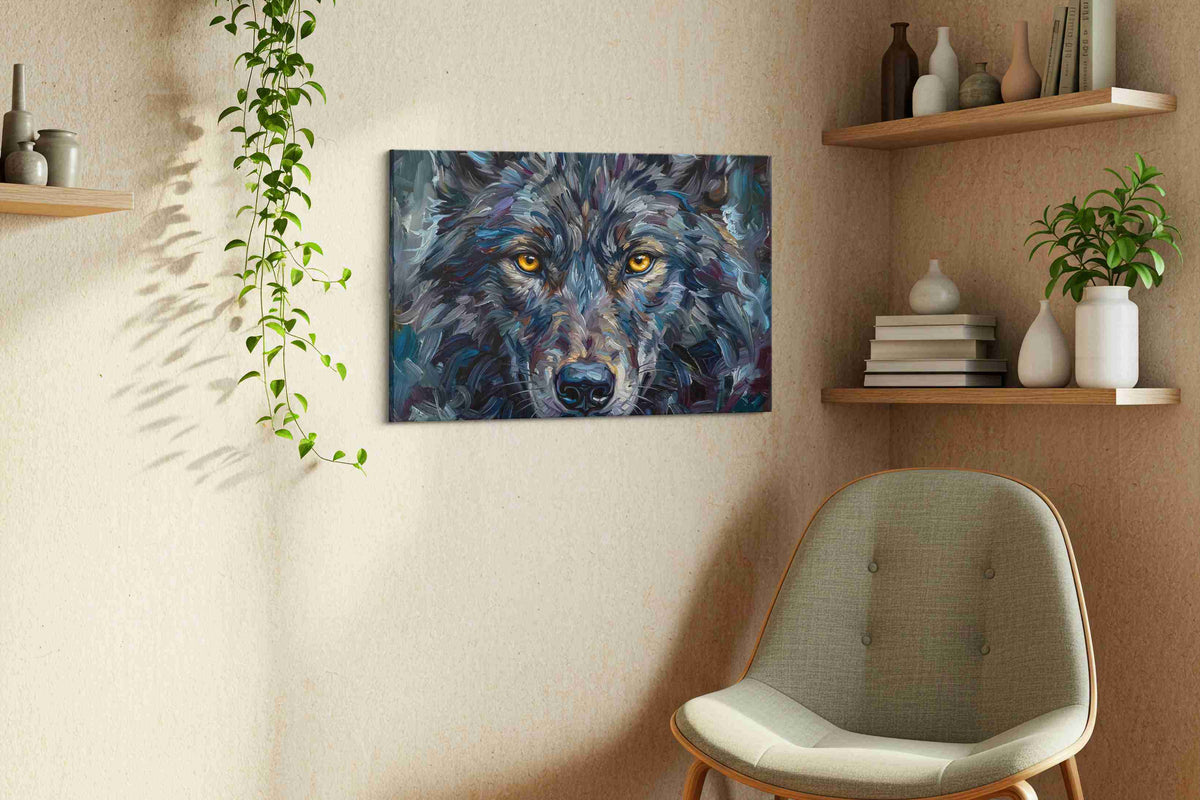 Ethereal Gaze of the Nocturnal wolf canvas print, hanging on wall — view 2