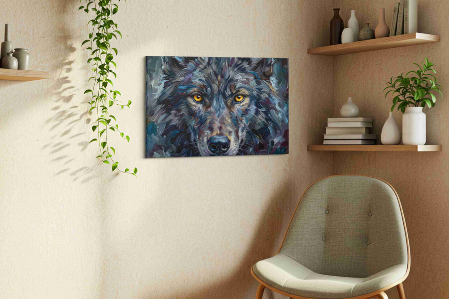 Ethereal Gaze of the Nocturnal wolf canvas print, hanging on wall — view 2