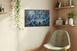 Ethereal Night Guardian wolf canvas print, displayed in a living room
