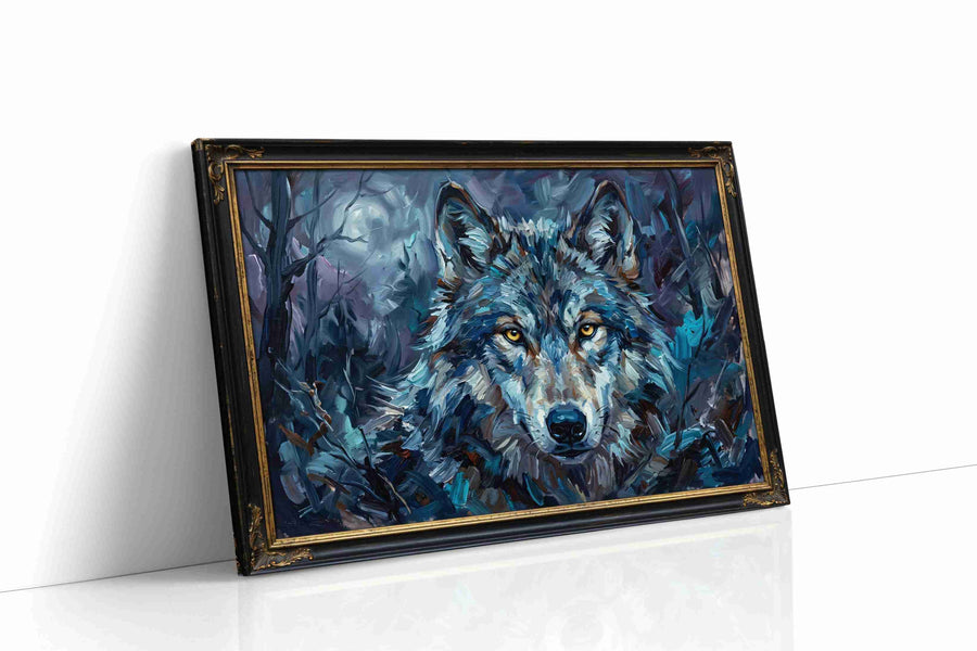 Ethereal Night Guardian wolf canvas print gallery-wrapped landscape canvas studio shot