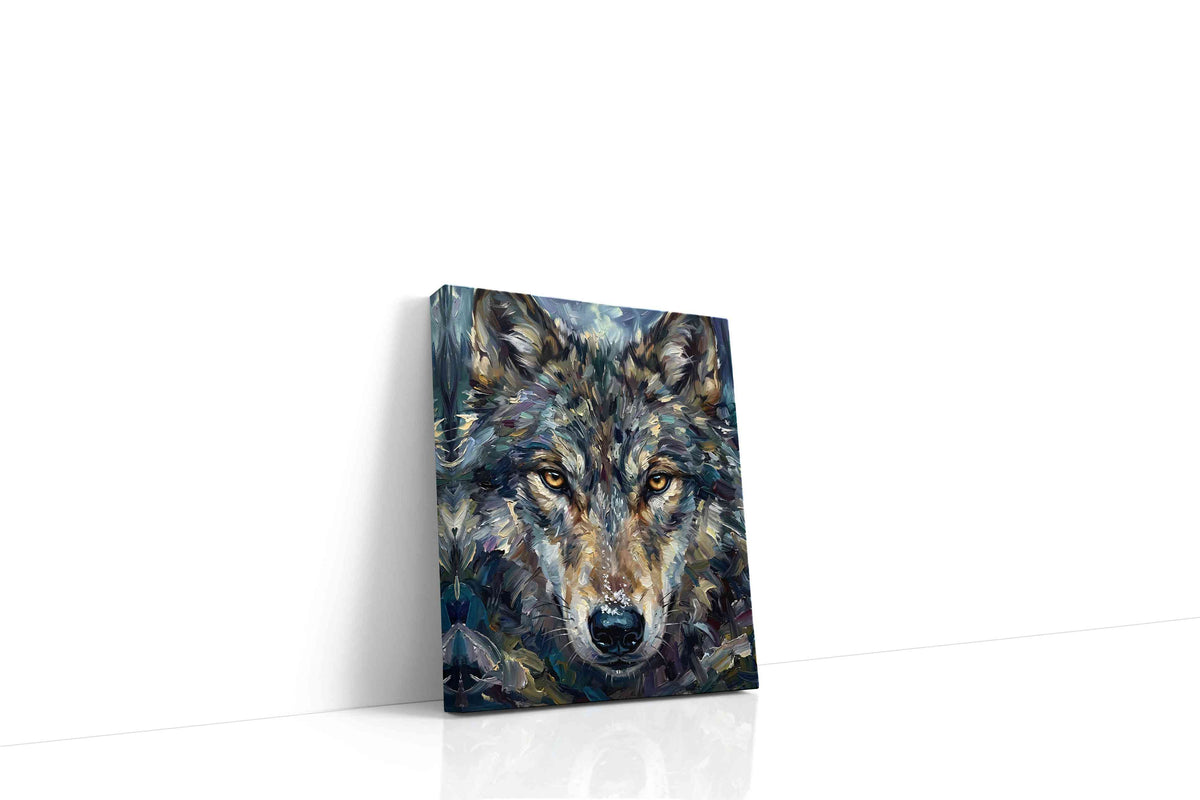 Ethereal Stare of the Wild wolf canvas print gallery-wrapped portrait canvas studio shot