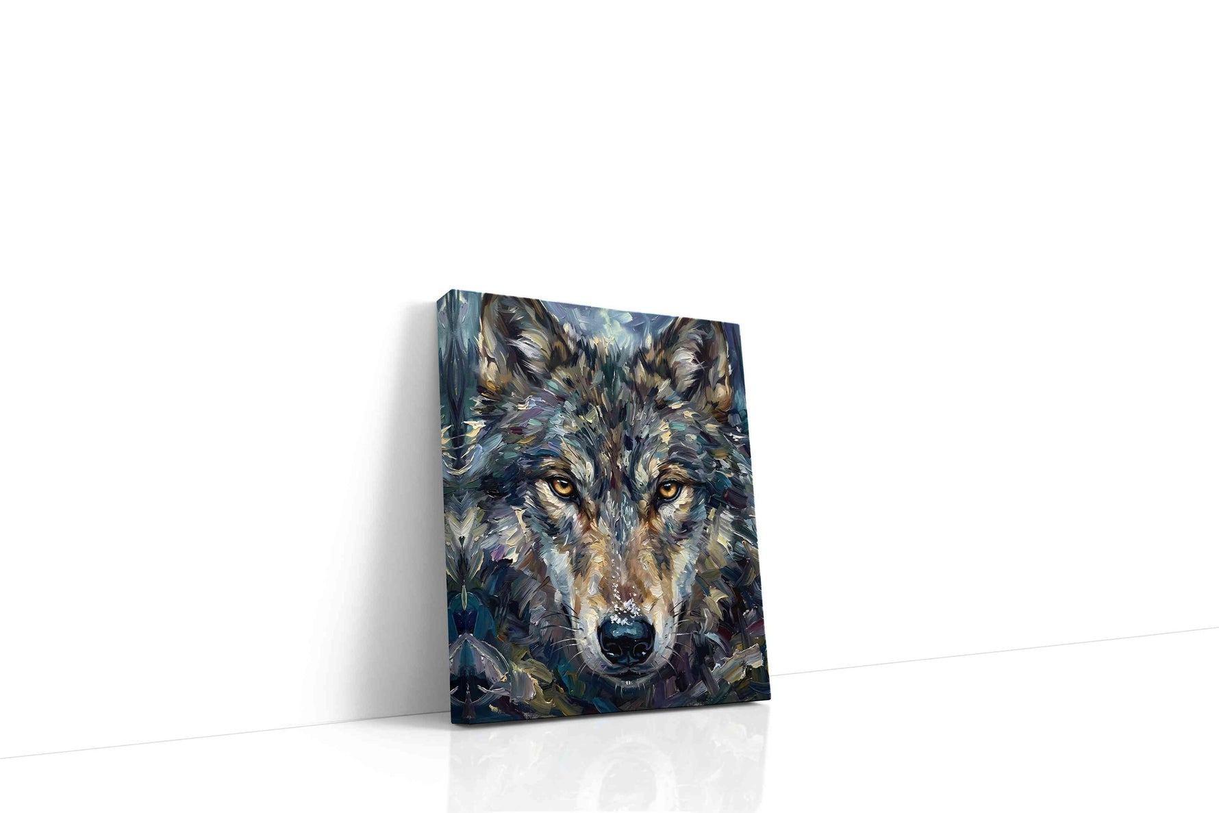 Ethereal Stare of the Wild wolf canvas print gallery-wrapped portrait canvas studio shot
