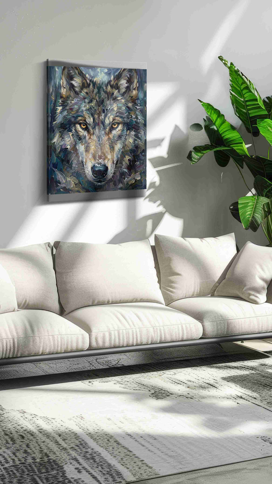 Ethereal Stare of the Wild wolf canvas print, on wall, lifestyle preview
