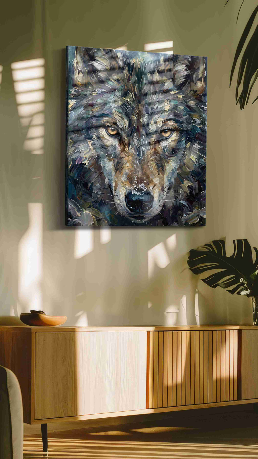 Ethereal Stare of the Wild wolf canvas print in a hung canvas mockup