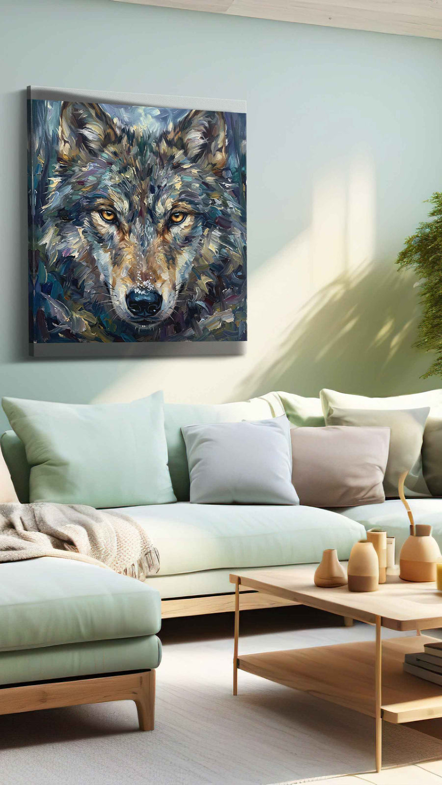 Ethereal Stare of the Wild wolf canvas print, hanging on wall
