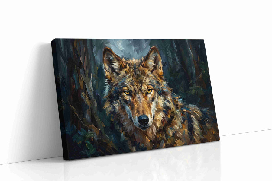 Eyes of the Midnight Guardian wolf canvas print, gallery-wrapped, ready to hang