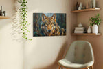 Eyes of the Midnight Guardian wolf canvas print, hanging on wall — view 2