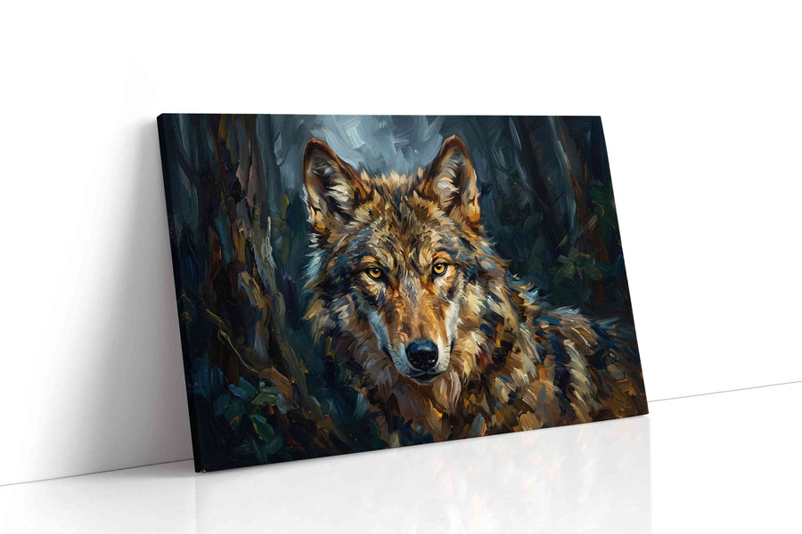 Eyes of the Midnight Guardian wolf canvas print gallery-wrapped landscape canvas studio shot
