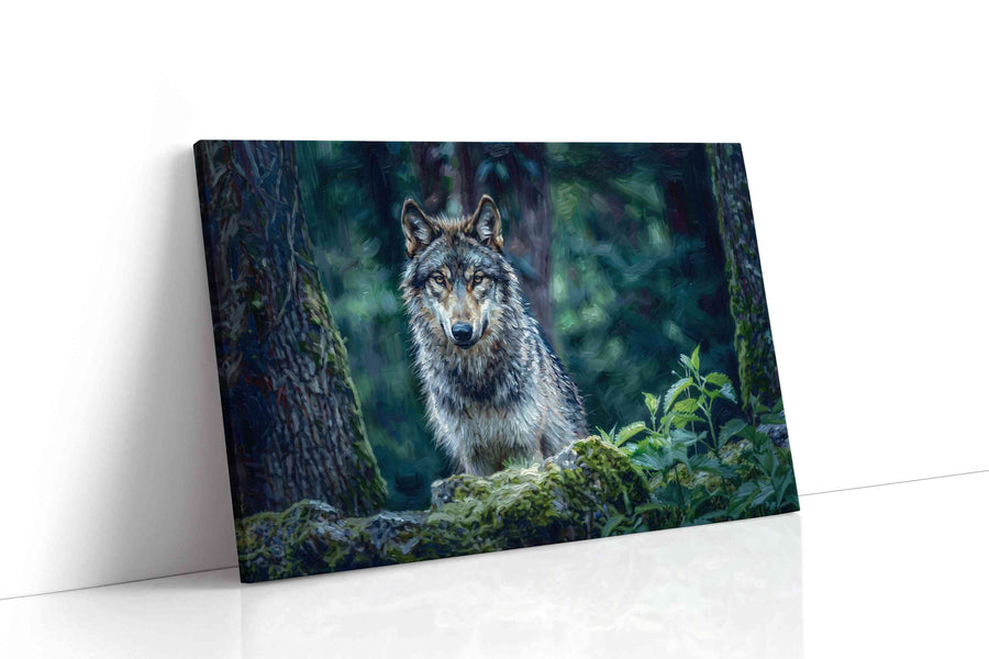 Forest Sentinel (Wolf) - Wolf Wall Art, Wildlife Canvas Print, Nature Predator Art gallery-wrapped landscape canvas studio shot