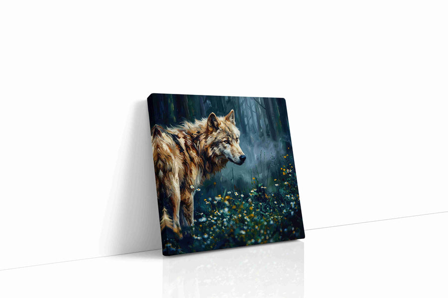 Guardian of the Enchanted Woods wolf canvas print gallery-wrapped square canvas studio shot