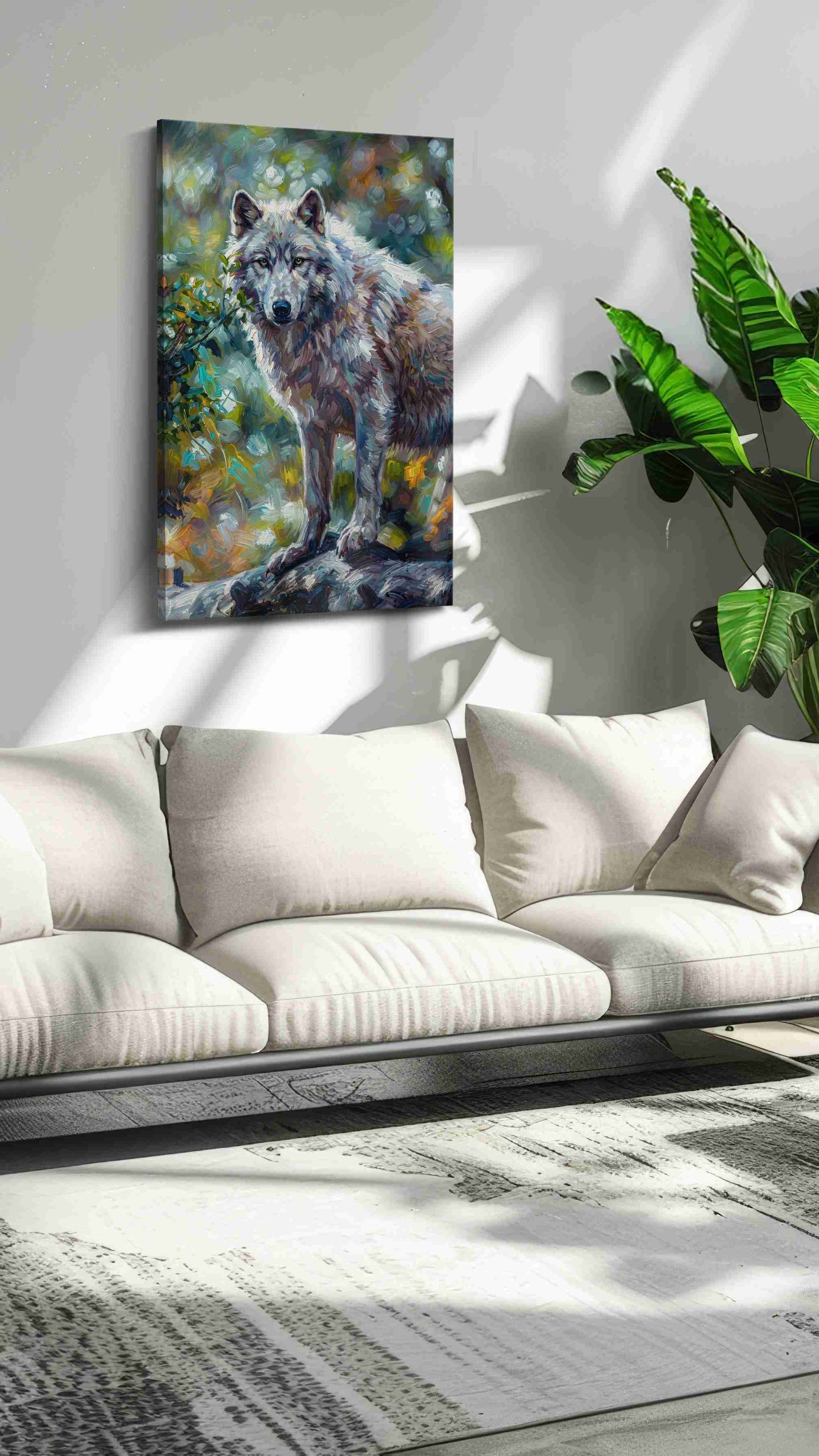 Guardian of the Forest Spirit wolf canvas print, hanging on wall