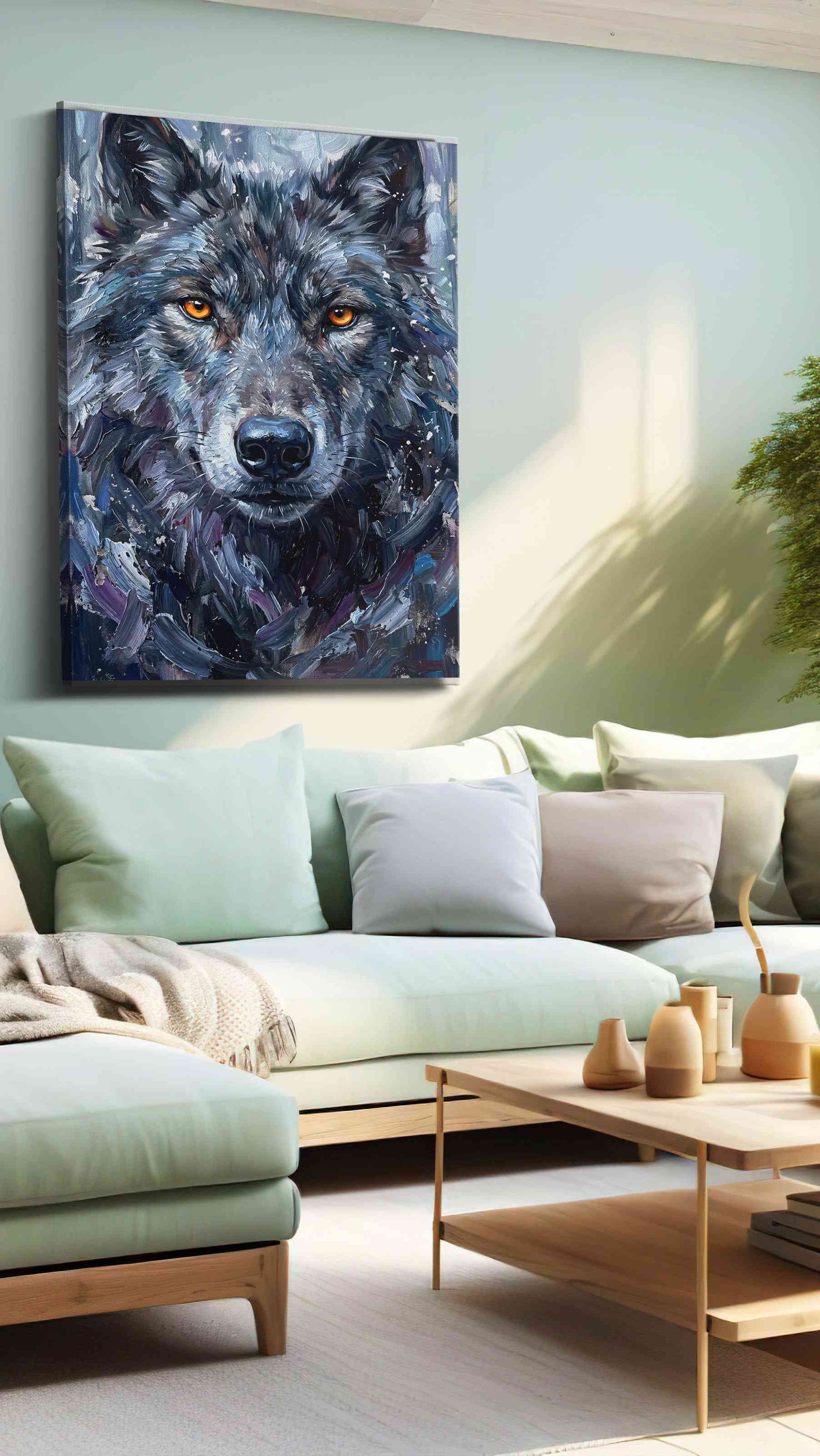 Luminous Gaze of the Wild wolf canvas print, hanging on wall