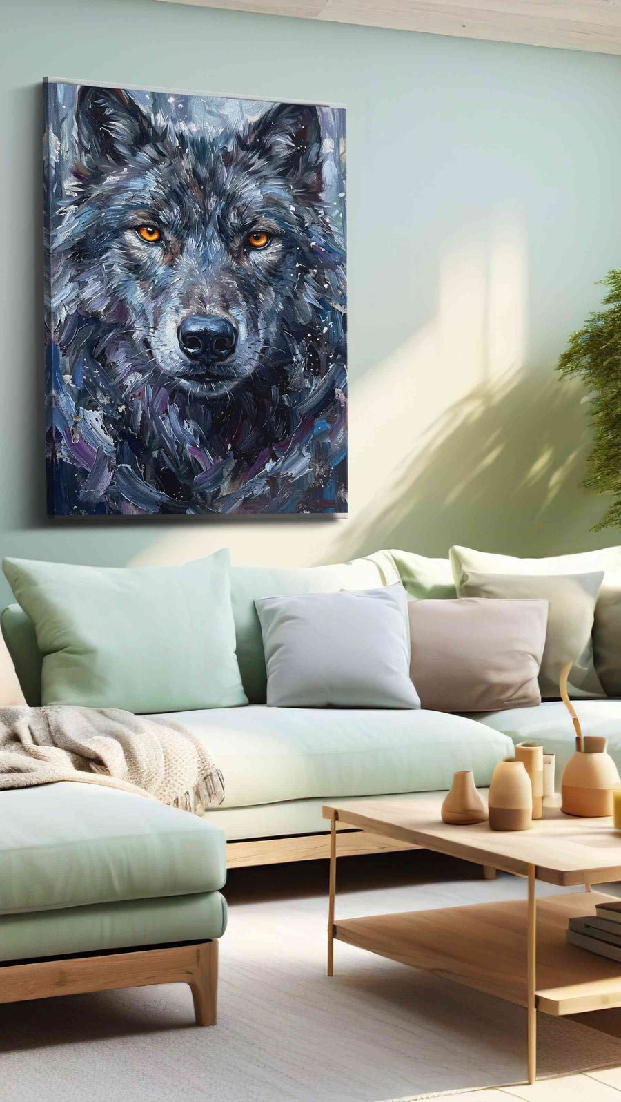Luminous Gaze of the Wild wolf canvas print, hanging on wall