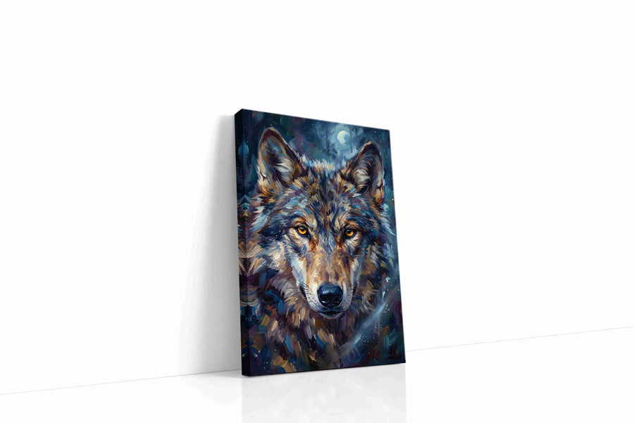 Lunar Gaze of the Wild wolf canvas print gallery-wrapped portrait canvas studio shot