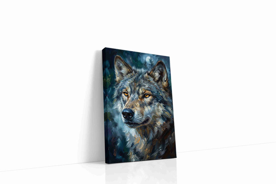Lunar Gaze of the Wild II wolf canvas print gallery-wrapped portrait canvas studio shot