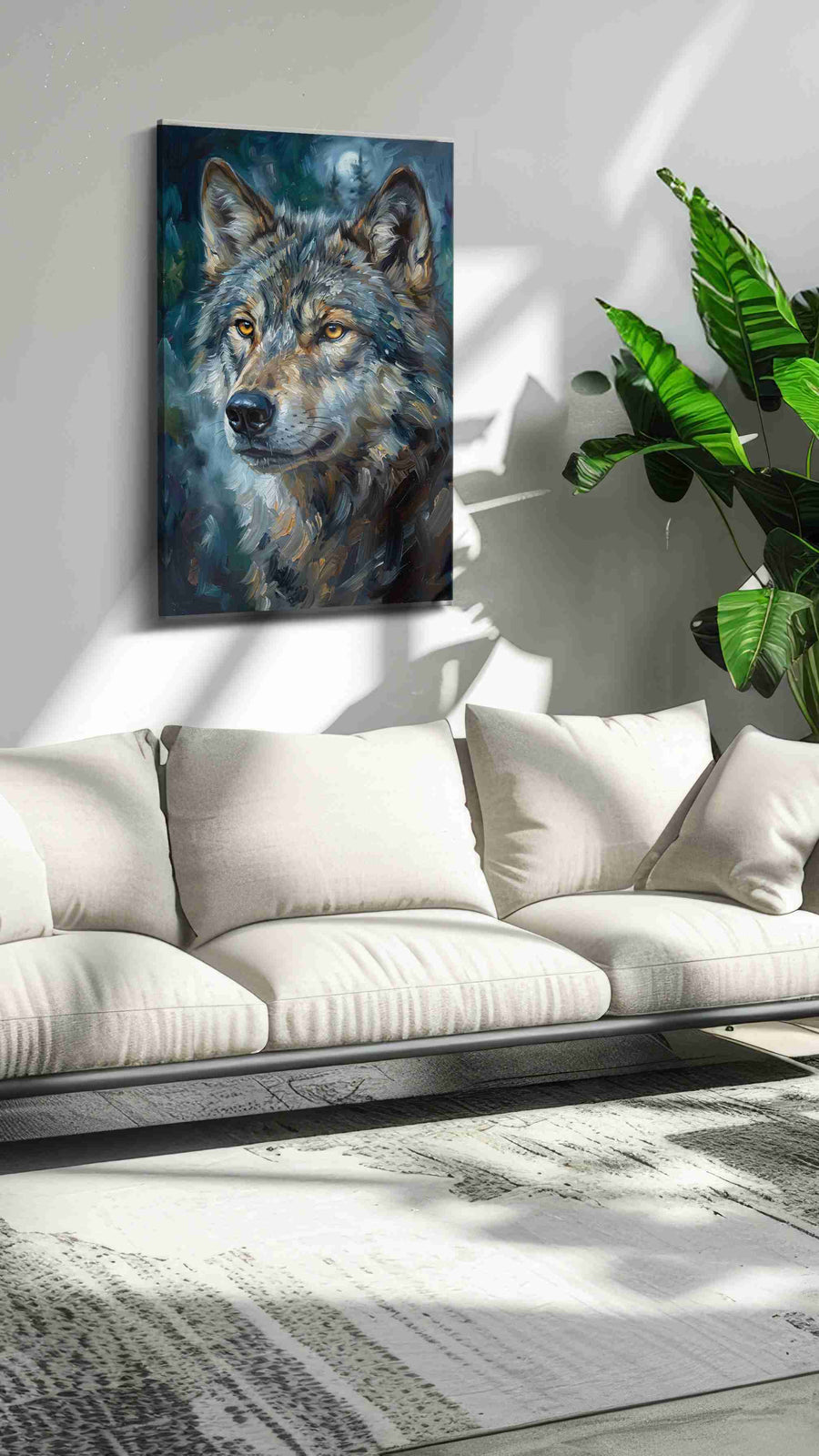 Lunar Gaze of the Wild II wolf canvas print, on wall, lifestyle preview
