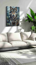 Lunar Guardian wolf canvas print, on wall, lifestyle preview