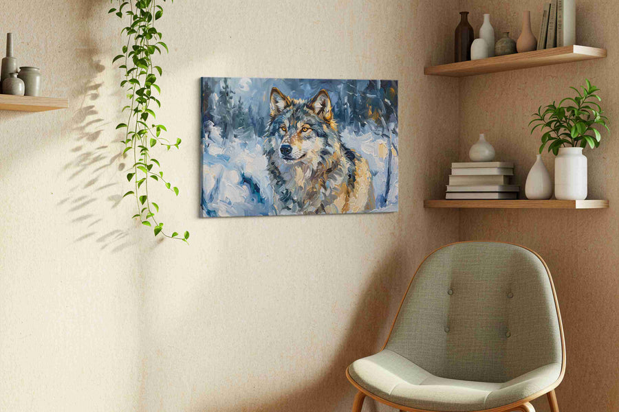 Lunar Guardian Silent Vigil wolf canvas print, hanging on wall — view 2