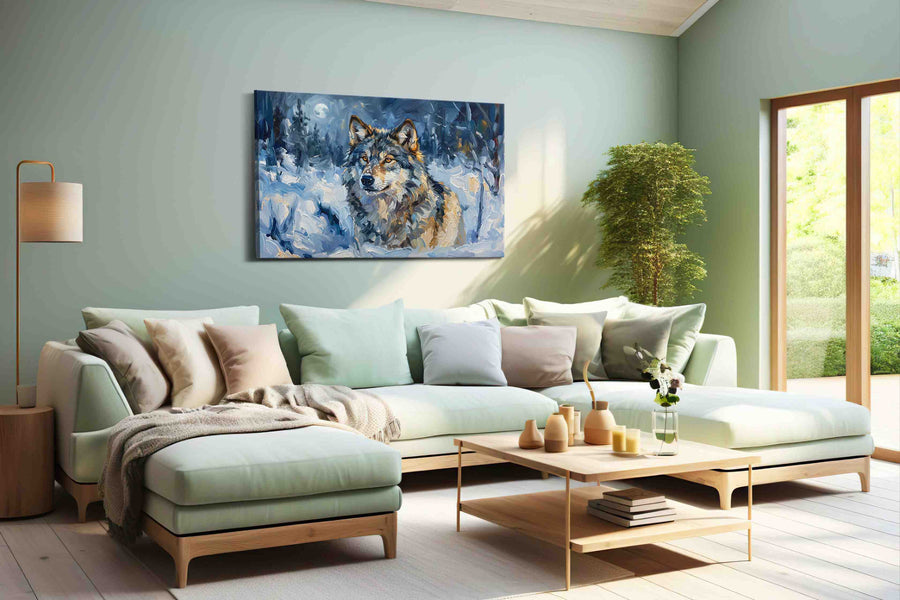 Lunar Guardian Silent Vigil (Wolf) - Wolf Wall Art, Wildlife Canvas Print, Nature Predator Art