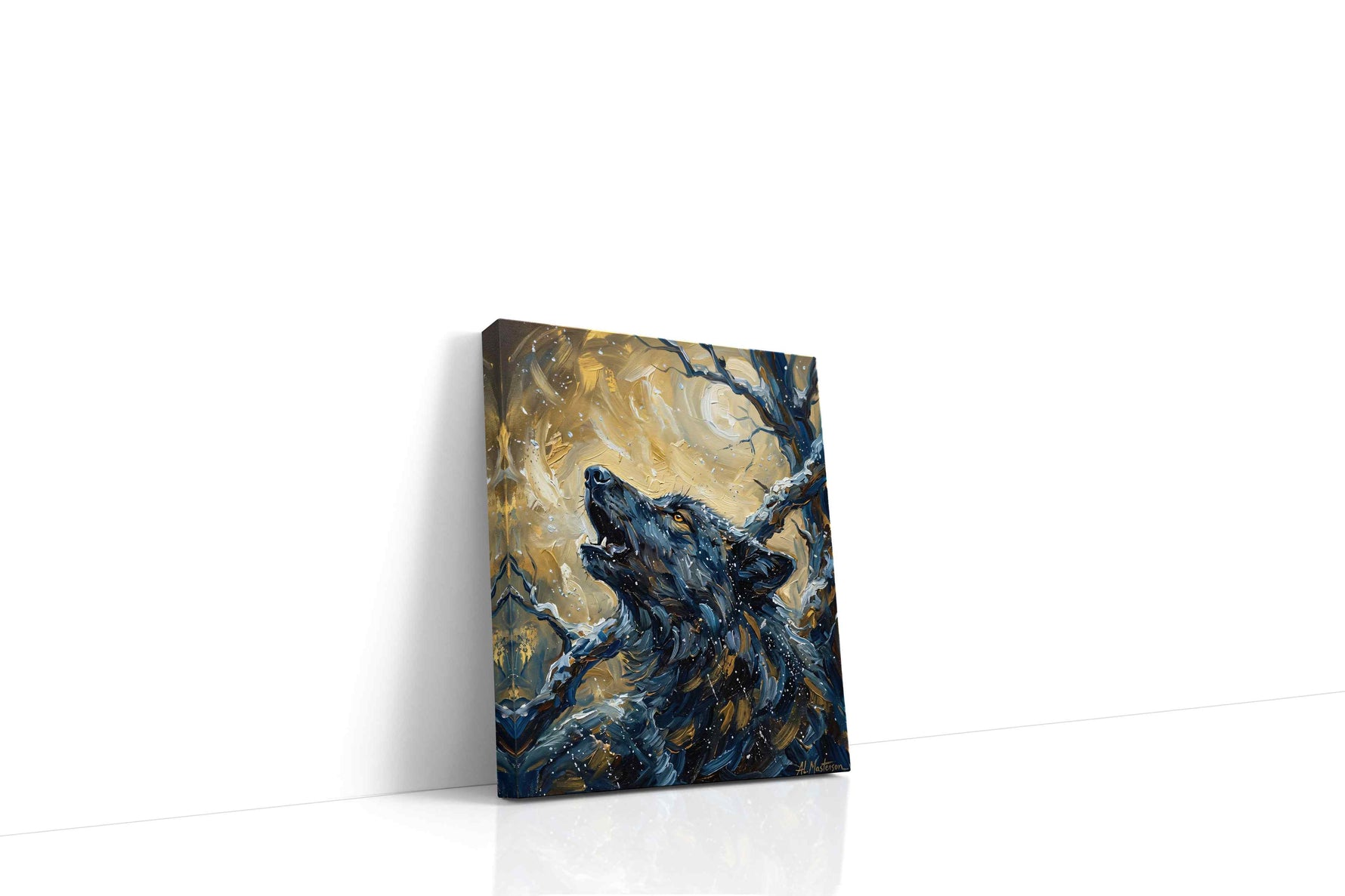 Lunar Howl Symphony wolf canvas print, gallery-wrapped, ready to hang