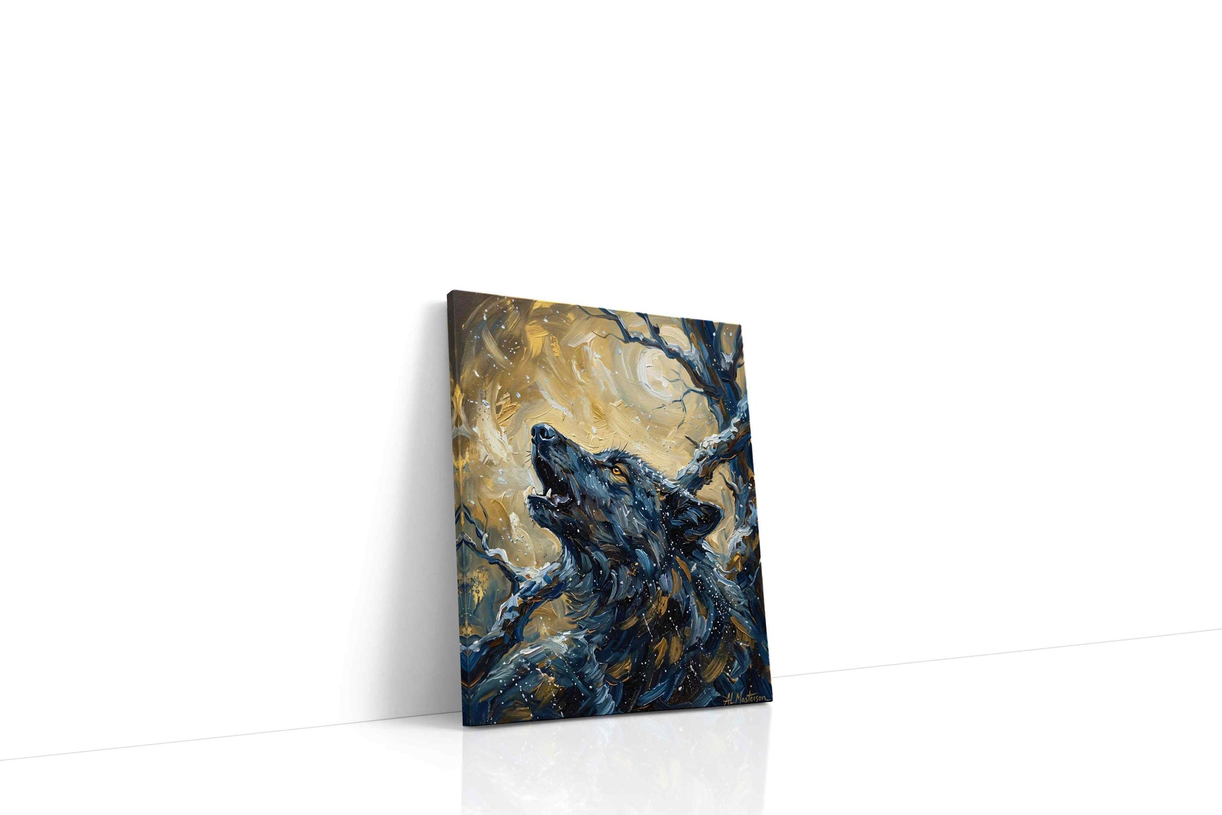 Lunar Howl Symphony wolf canvas print gallery-wrapped portrait canvas studio shot