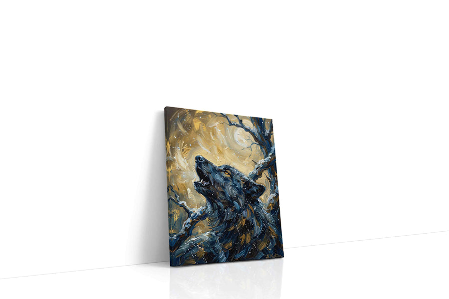 Lunar Howl Symphony wolf canvas print gallery-wrapped portrait canvas studio shot