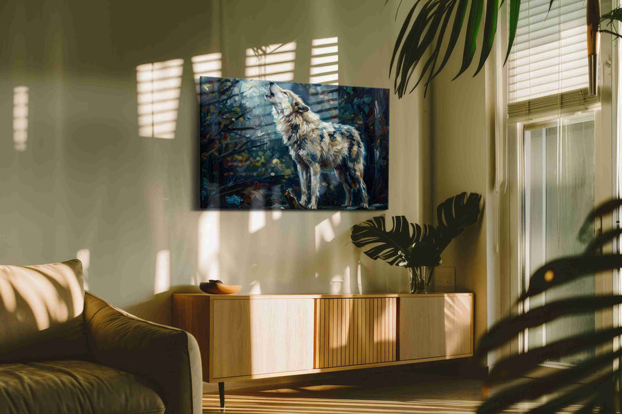 Lunar Serenade of the Wild (Wolf) - Wolf Wall Art, Wildlife Canvas Print, Nature Predator Art in a hung canvas mockup