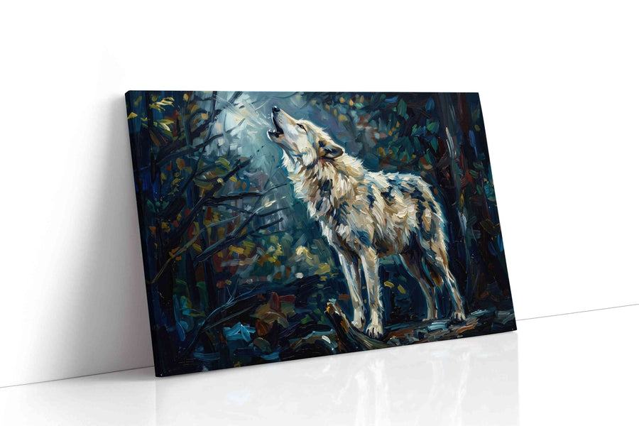 Lunar Serenade of the Wild wolf canvas print gallery-wrapped landscape canvas studio shot