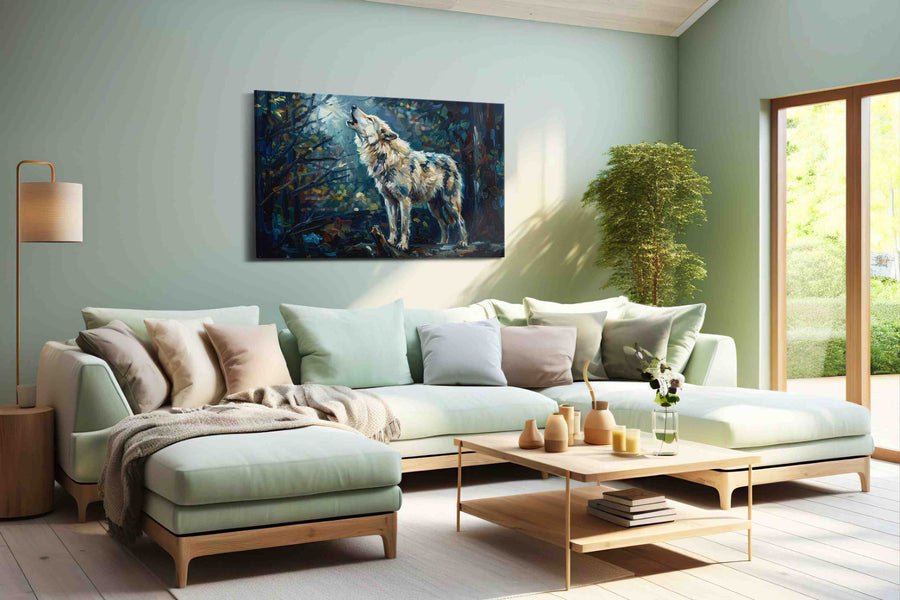 Lunar Serenade of the Wild (Wolf) - Wolf Wall Art, Wildlife Canvas Print, Nature Predator Art