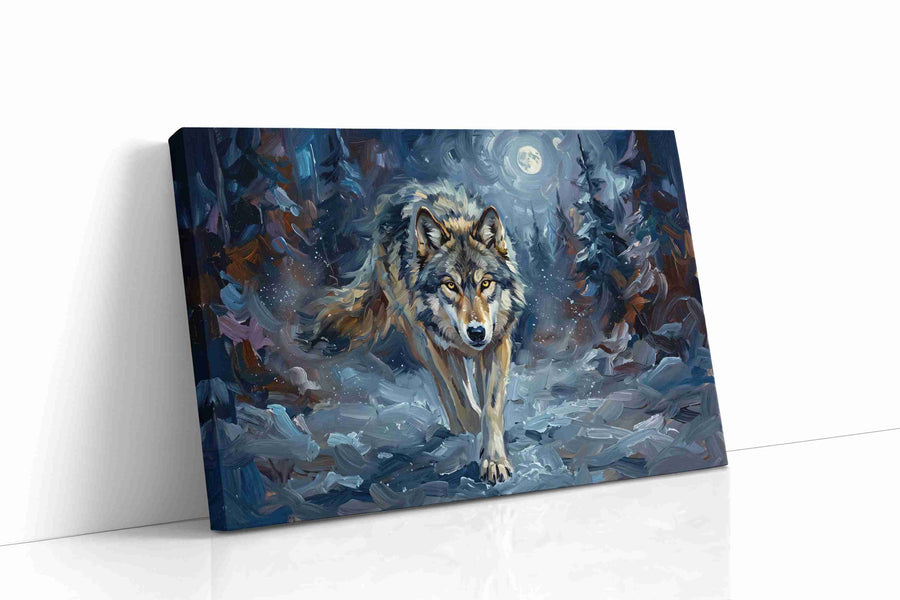 Lunar Stalker Moonlit Pursuit wolf canvas print, gallery-wrapped, ready to hang