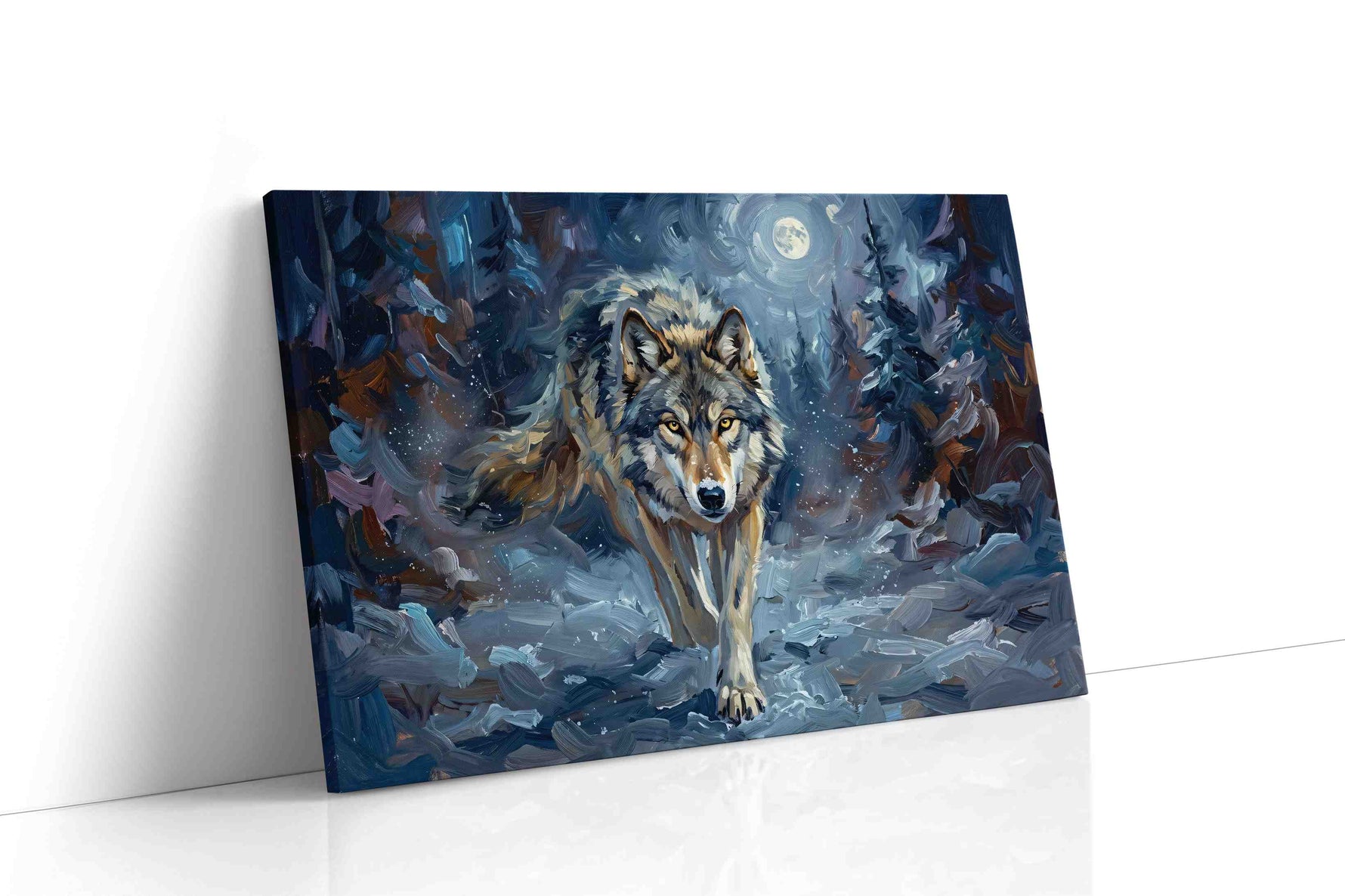 Lunar Stalker Moonlit Pursuit wolf canvas print gallery-wrapped landscape canvas studio shot