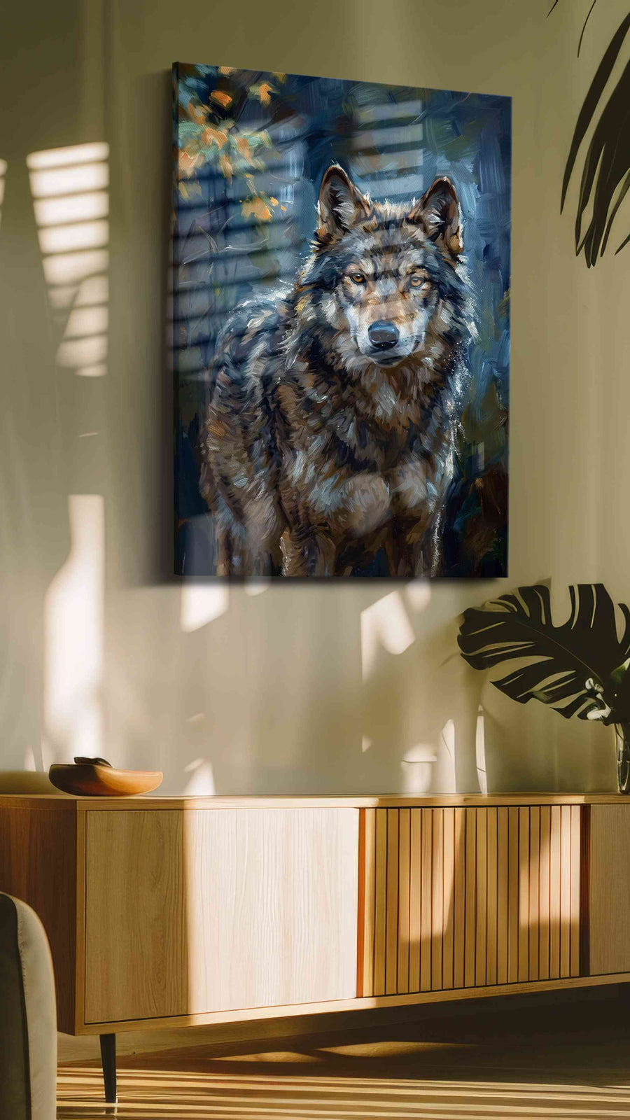 Majestic Guardian of the Wild (Wolf) - Wolf Wall Art, Wildlife Canvas Print, Nature Predator Art in a hung canvas mockup