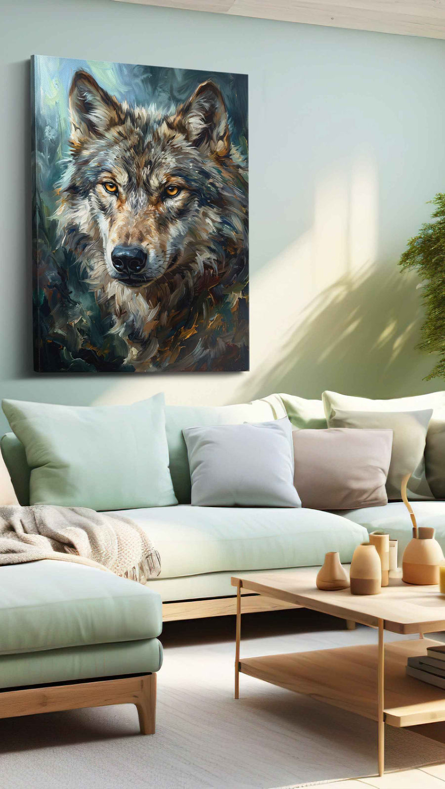 Majesty of the Wild wolf canvas print, hanging on wall