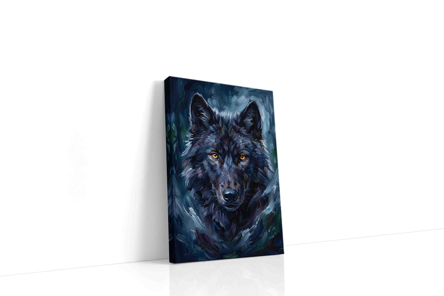 Midnight Gaze of the Wolf wolf canvas print gallery-wrapped portrait canvas studio shot