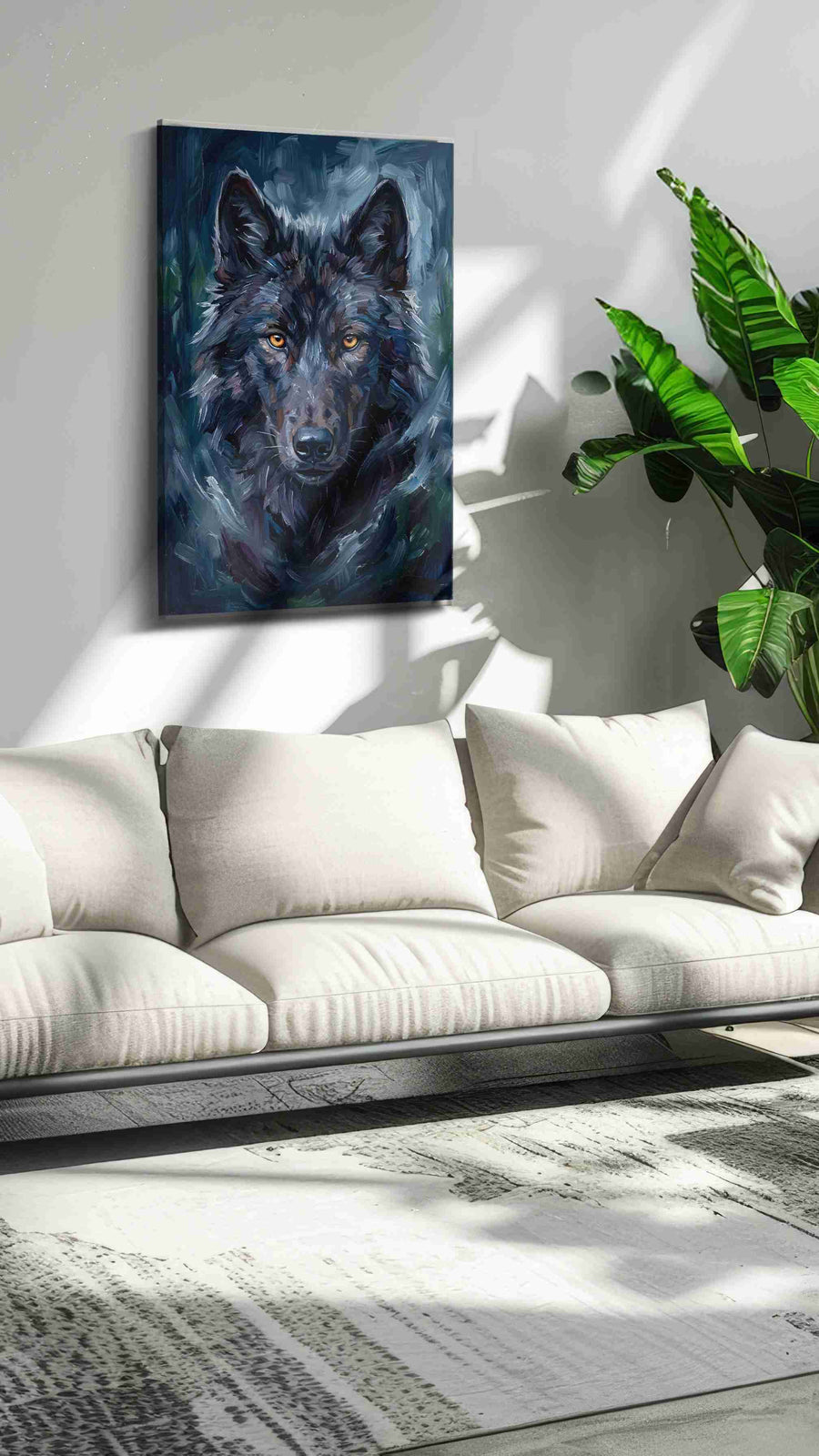 Midnight Gaze of the Wolf wolf canvas print, on wall, lifestyle preview