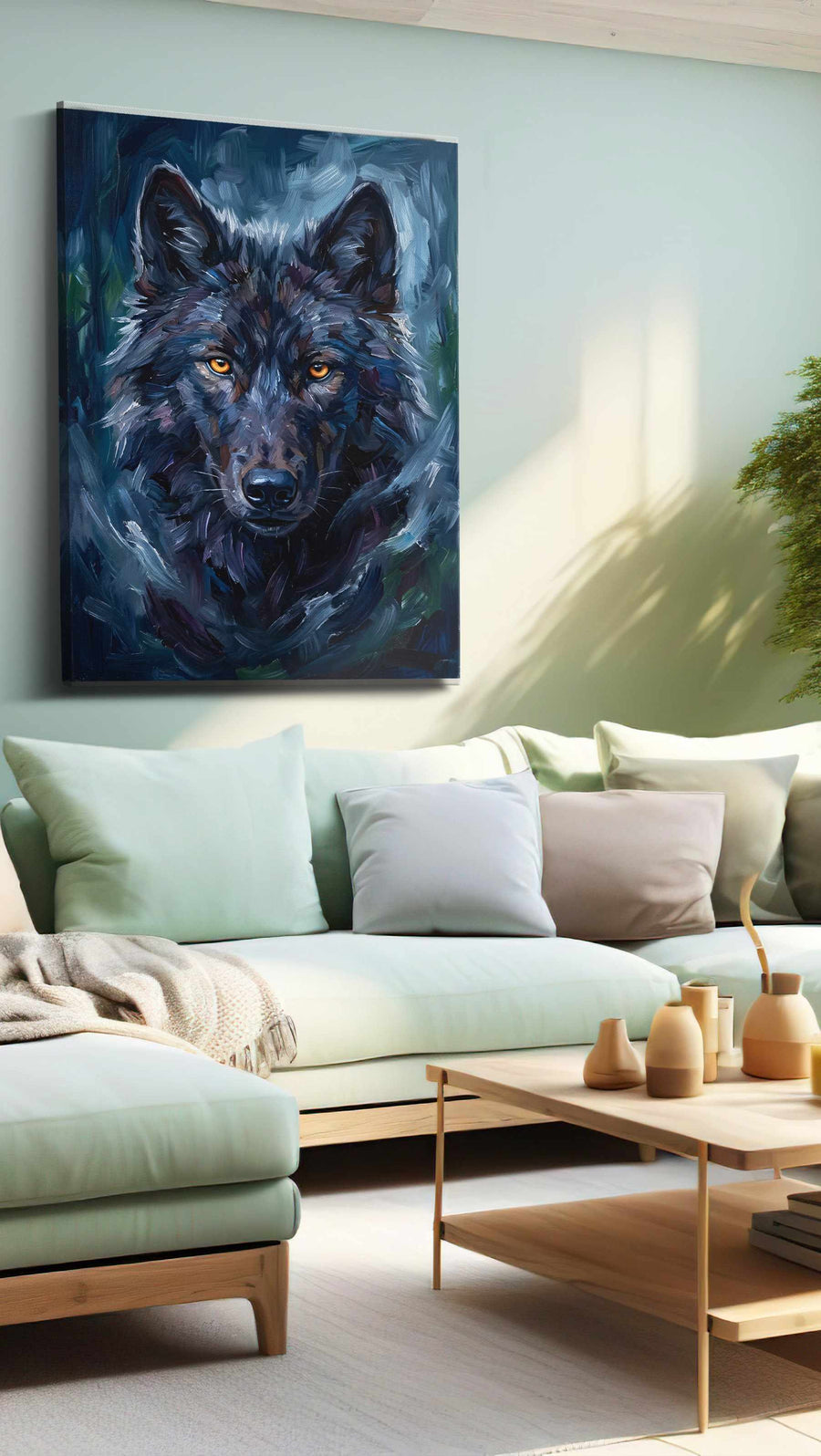 Midnight Gaze of the Wolf wolf canvas print, hanging on wall