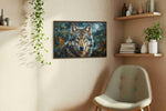 Midnight Sentinel wolf canvas print, displayed in a living room